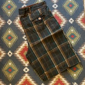 Vintage Y2K Plaid Brown Flat Front Preppy Summer Shorts